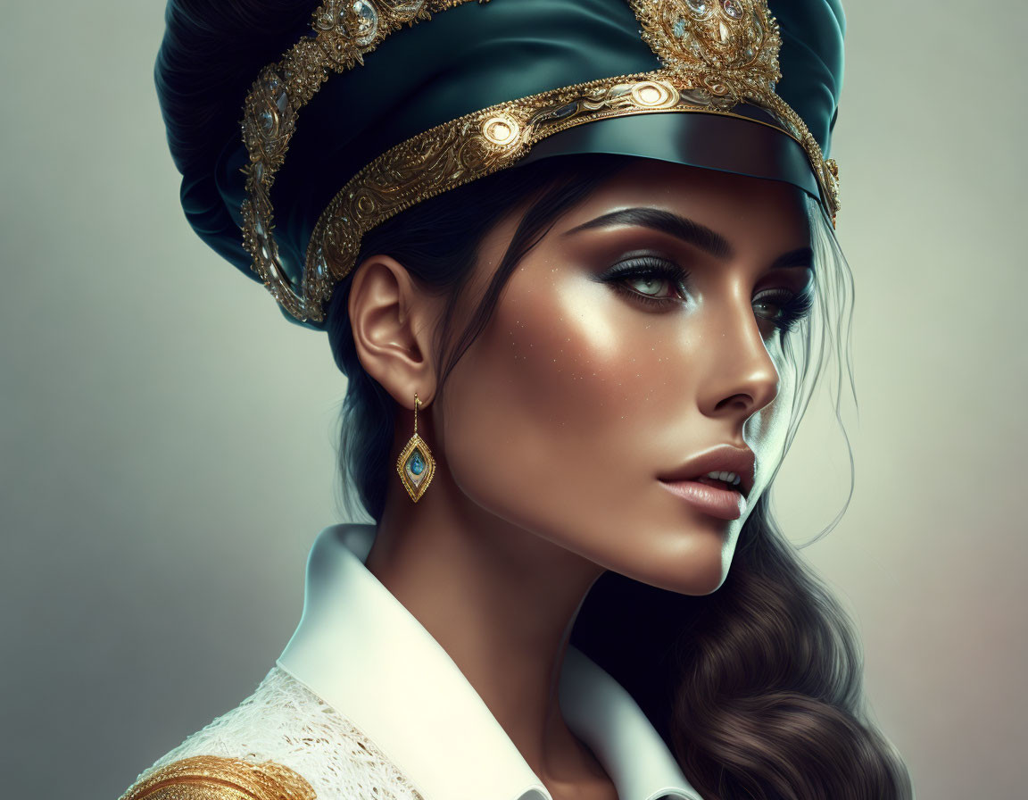 Elaborate Golden Headwear Woman Portrait