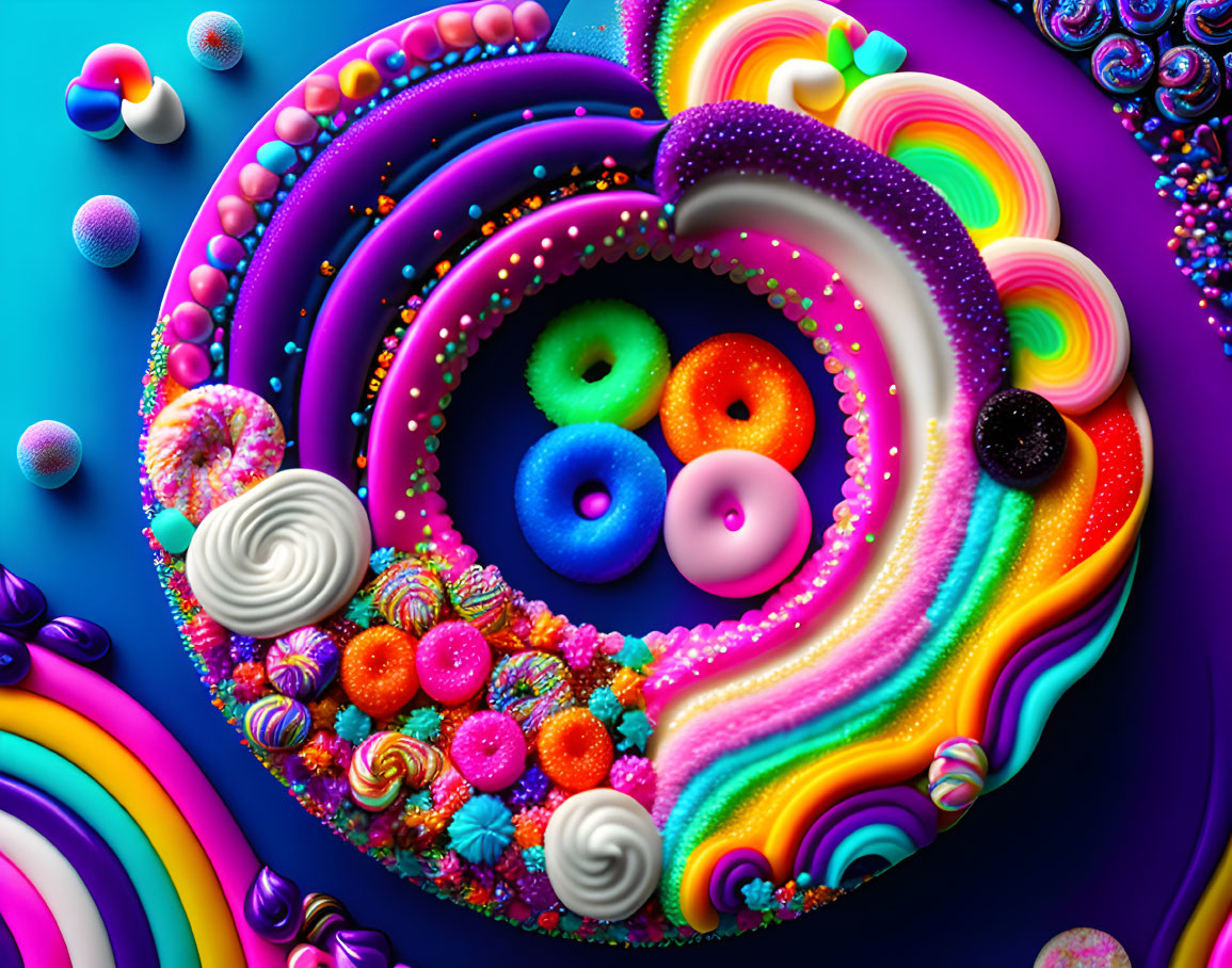 Colorful Abstract Digital Art with Swirling Patterns and Shapes