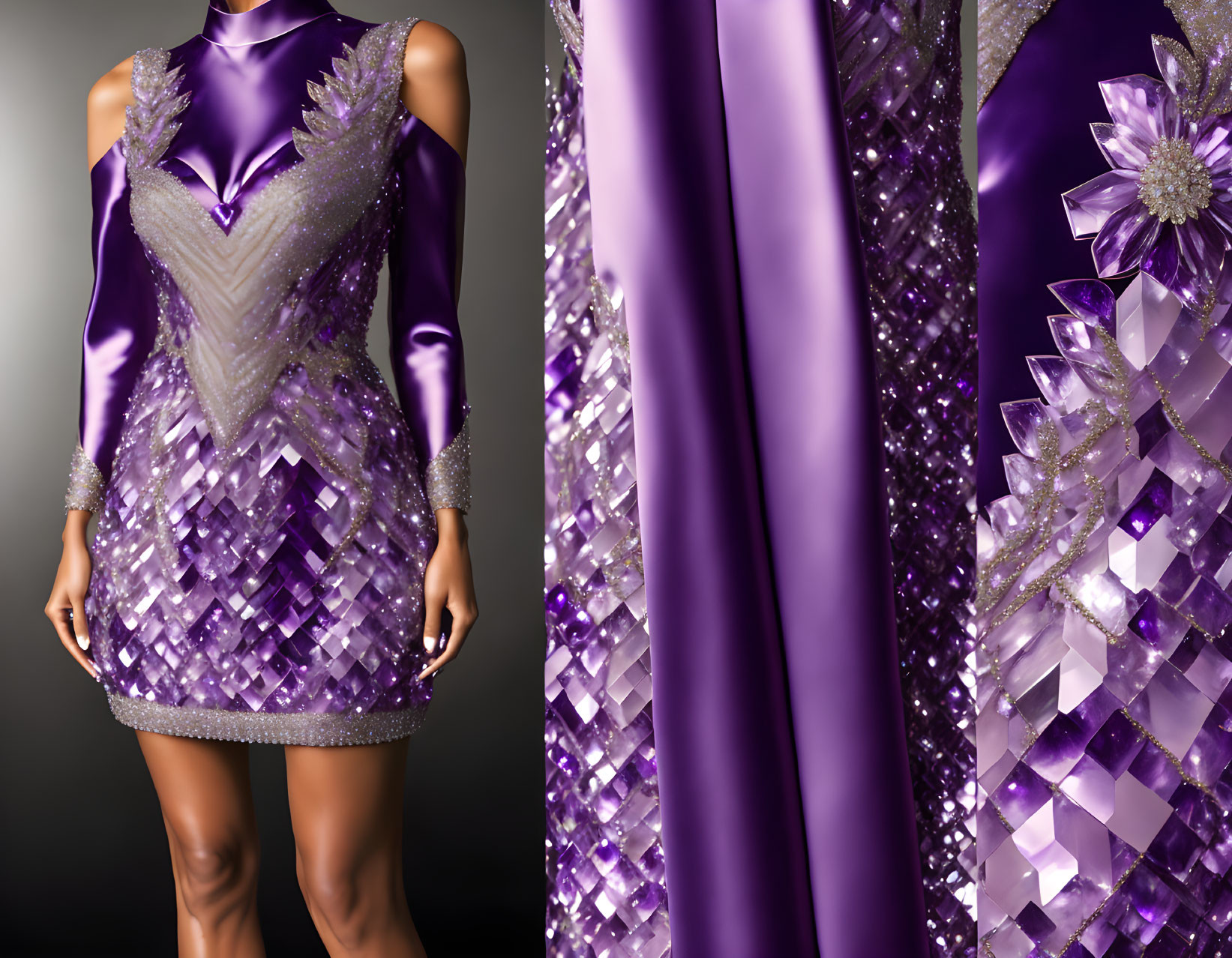 Glamorous Sleeveless Purple Dress with Crystal Pattern