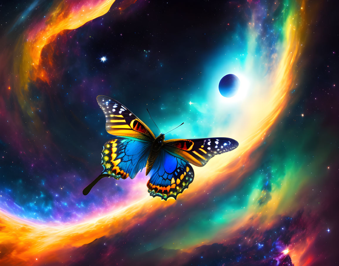 Colorful Butterfly Soars in Celestial Dreamscape