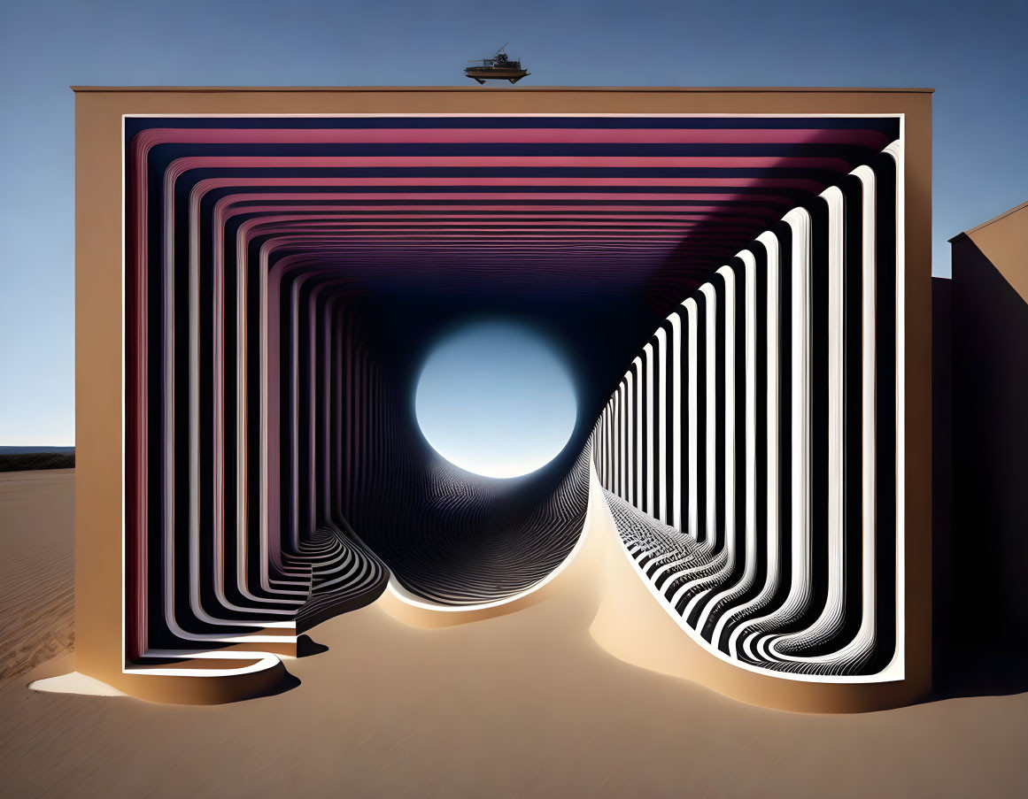 Concentric Tunnel Illusion in Square Frame on Desert Background