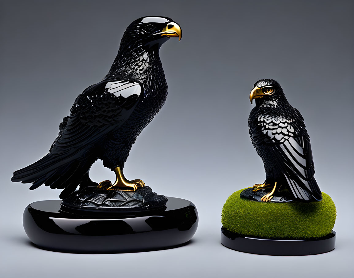 Intricate Eagle Figurines on Black and Green Bases