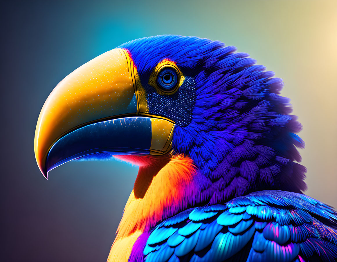 Colorful Toucan Artwork with Vibrant Blues and Yellows