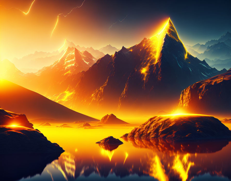 Vibrant sunset hues over dramatic mountain landscape