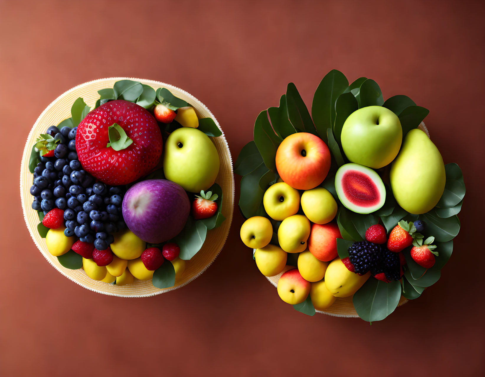 Colorful Fresh Fruit Bowls on Warm Background