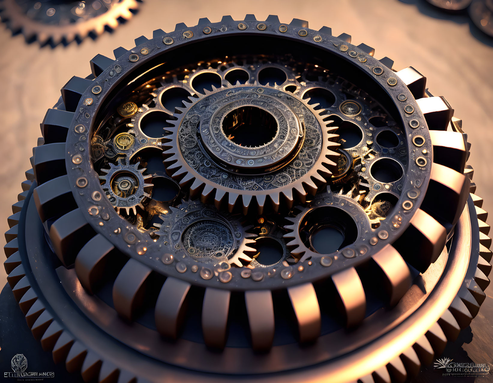 Detailed Metallic Gears in Sunlight and Shadows