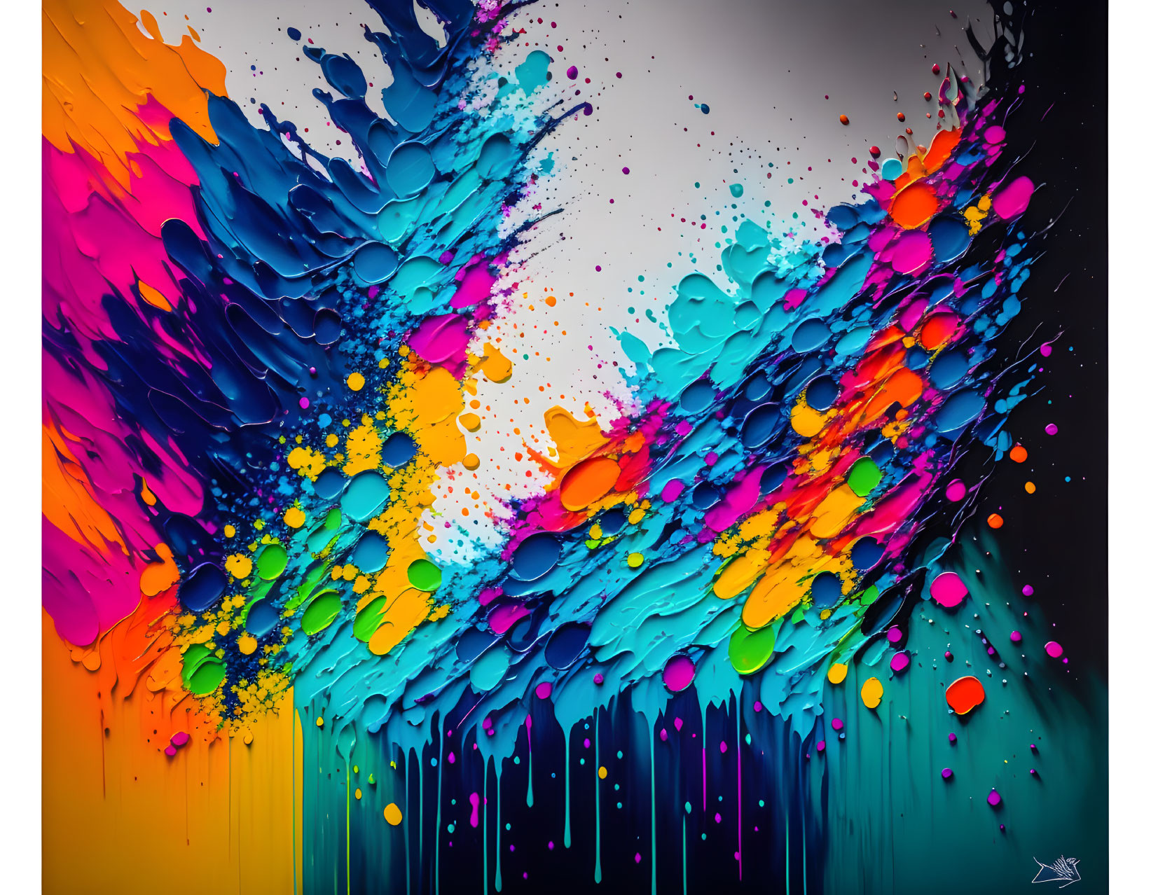 Dynamic Abstract Art: Vibrant Color Explosion on Dark Background