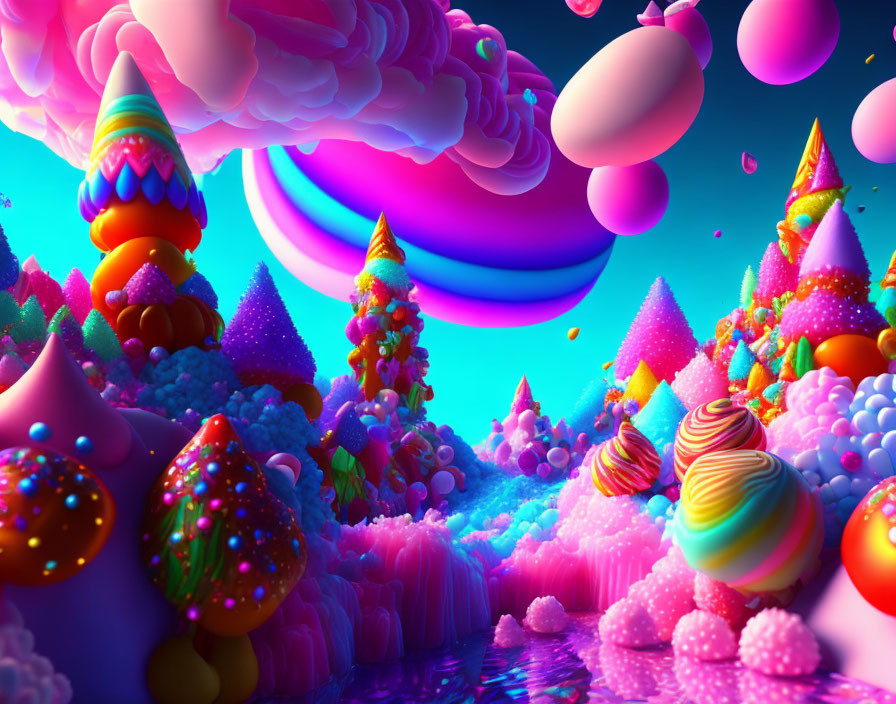 Colorful Candy-Like Trees in Surreal Fantasy Landscape