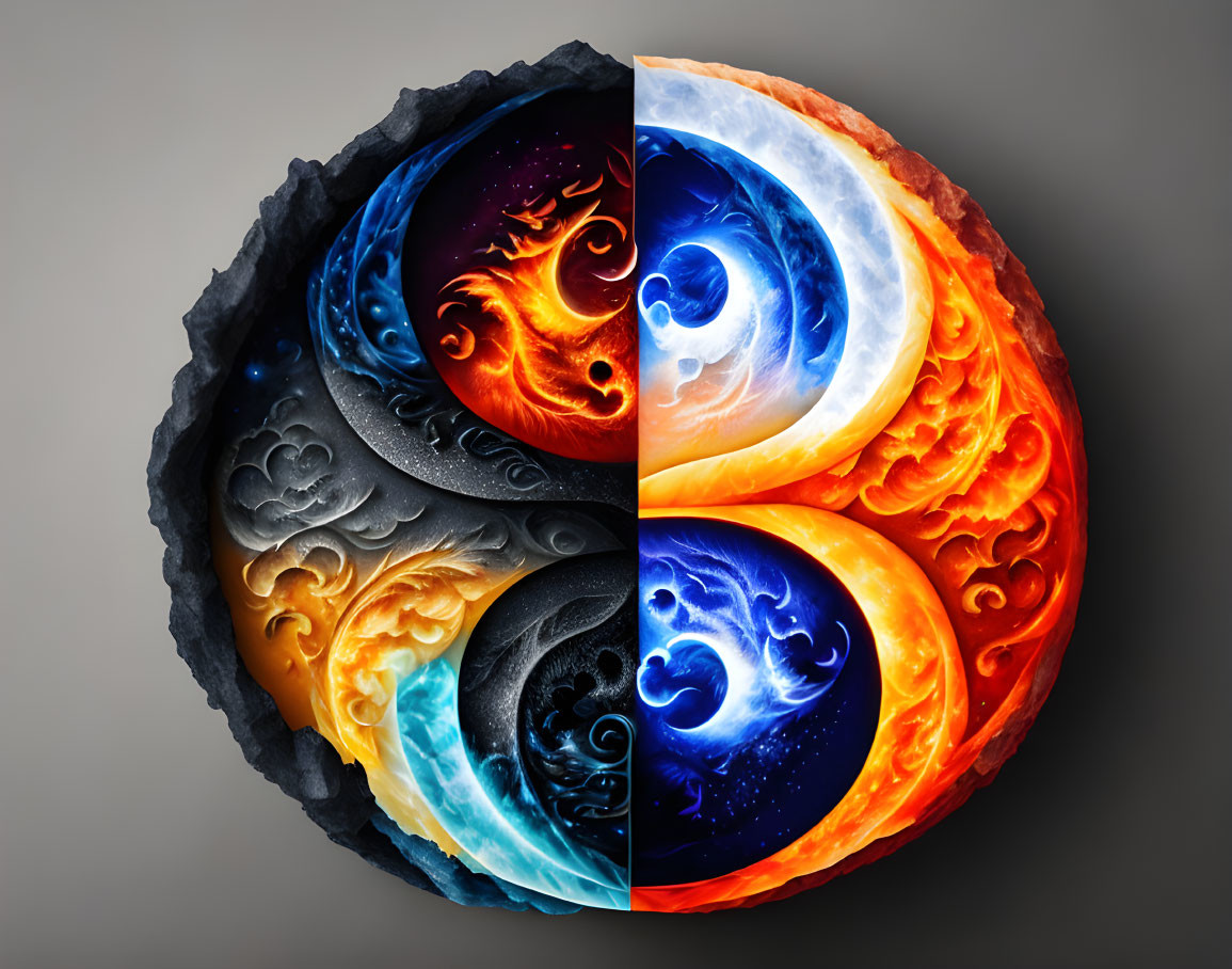 Circular Artwork: Four Elements in Yin and Yang Style