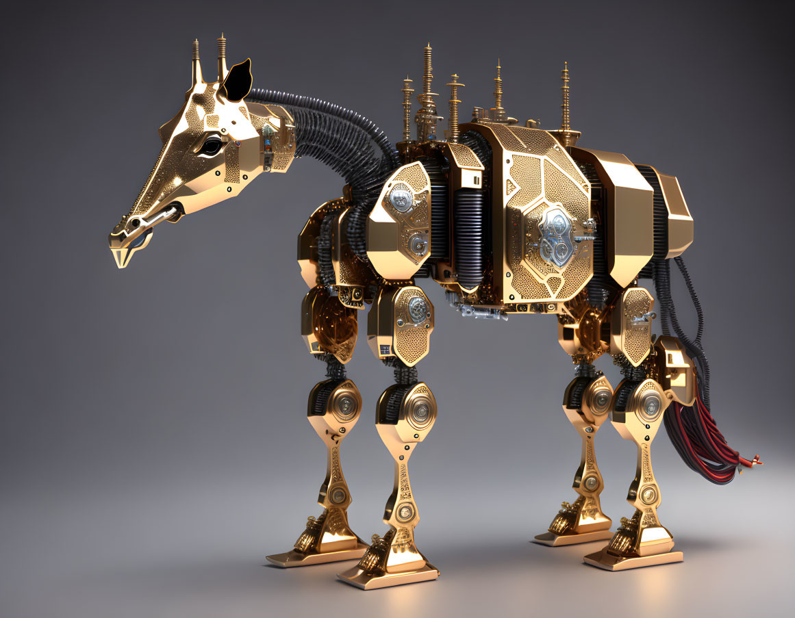 Sophisticated Mechanical Horse with Gold and Silver Details