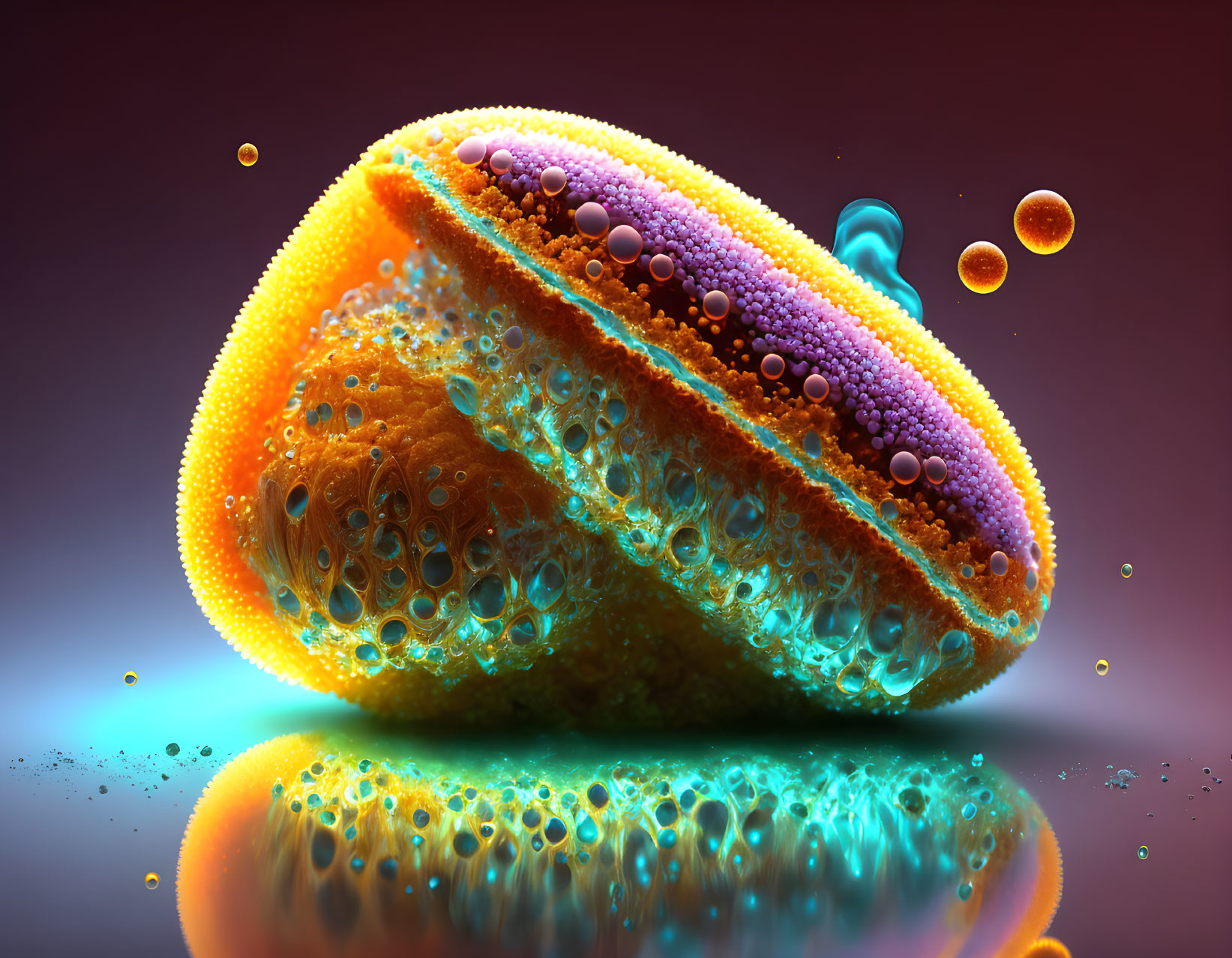 Colorful 3D spherical object with intricate layers resembling a biological cell structure.