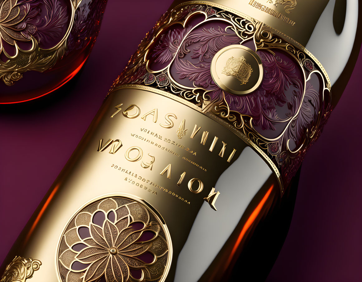 Intricate Gold and Purple Designs on Elegant Bottle