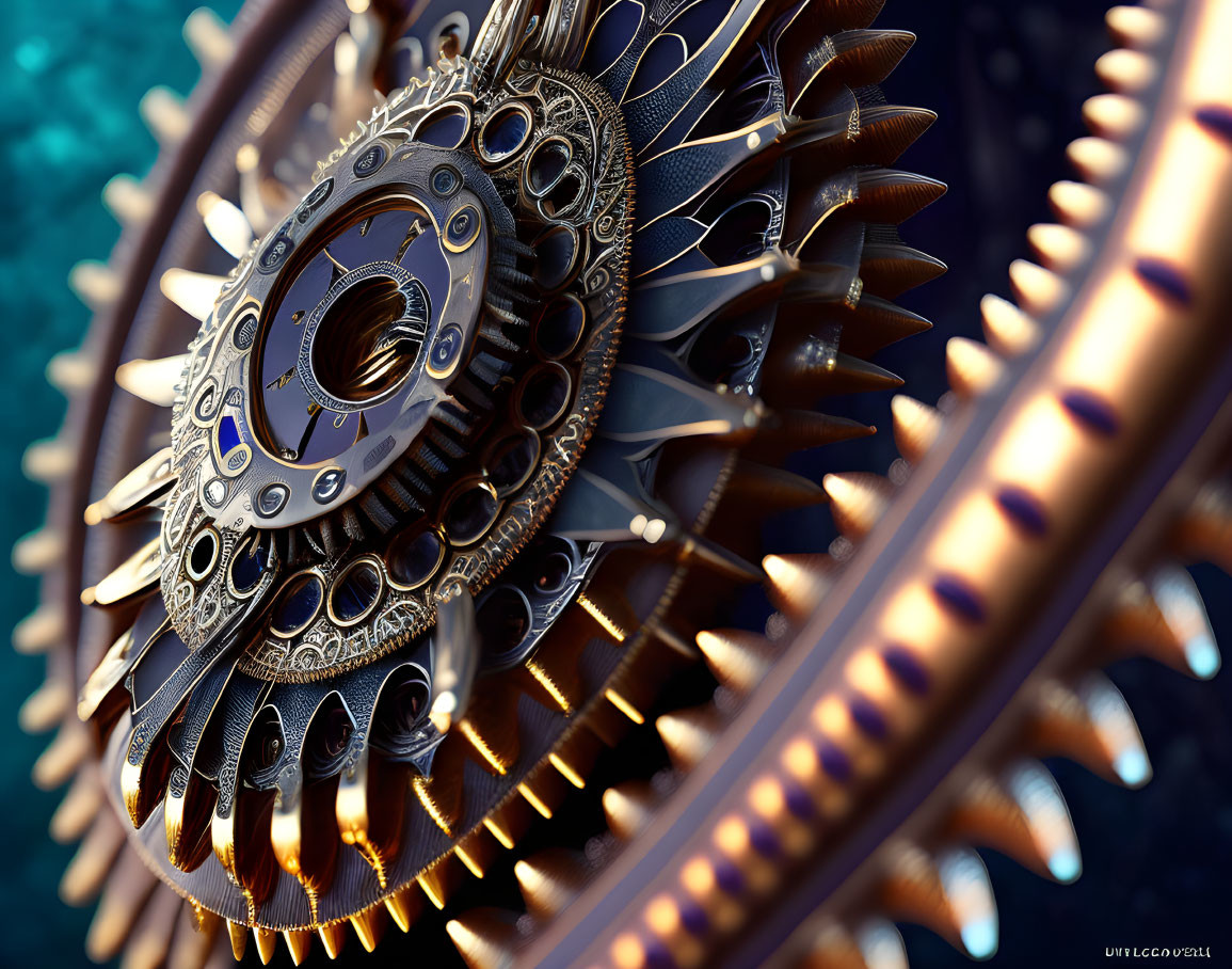 Detailed Close-Up of Intricate Bronze Gear Mechanism