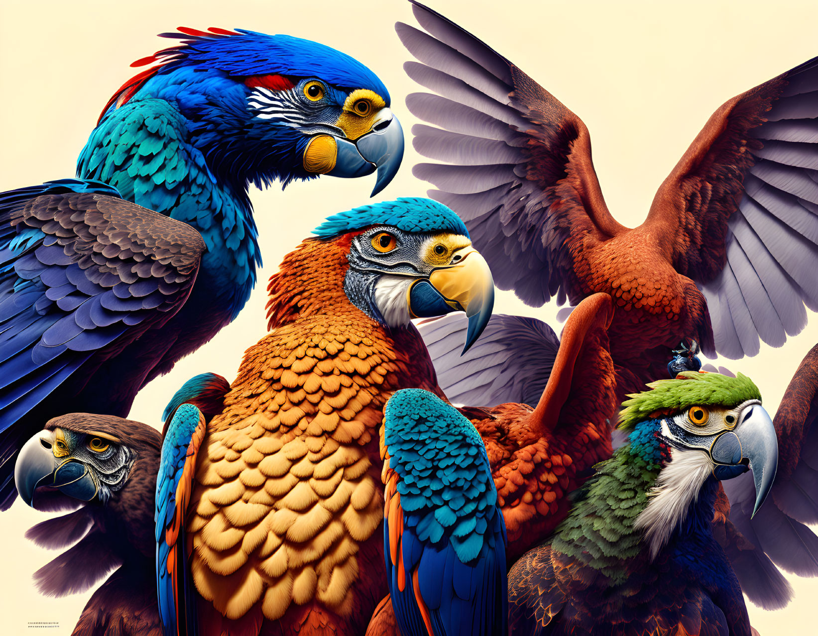 Colorful Parrots Illustration: Various Poses & Flight