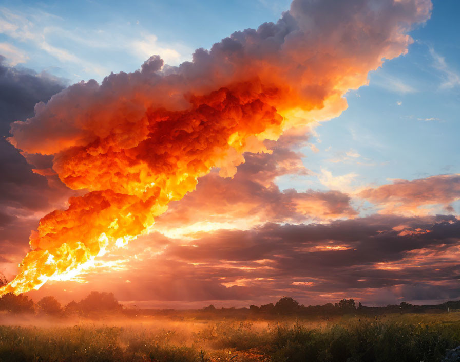 Vivid Orange Clouds Resemble Fiery Sunset Explosion