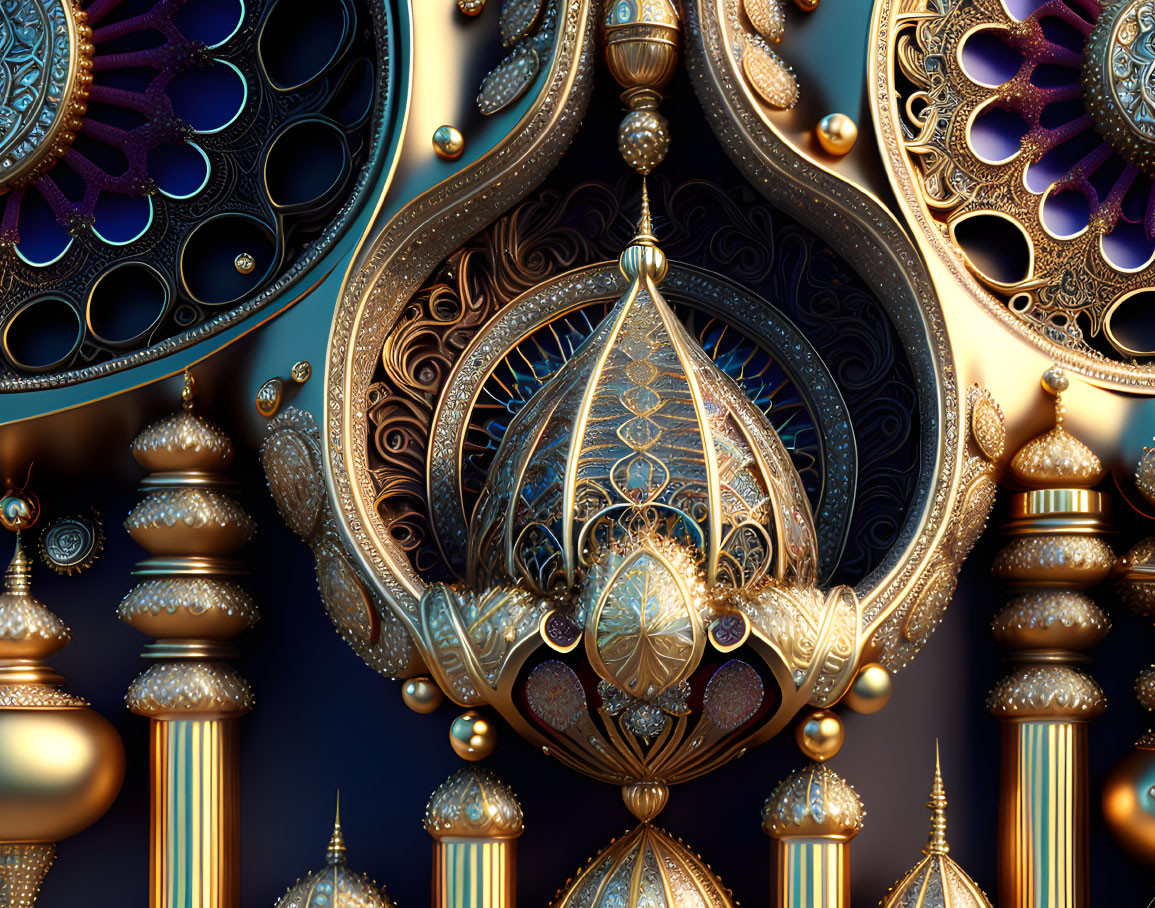 Luxurious Golden Fractal Art with Ornate Geometrical Patterns