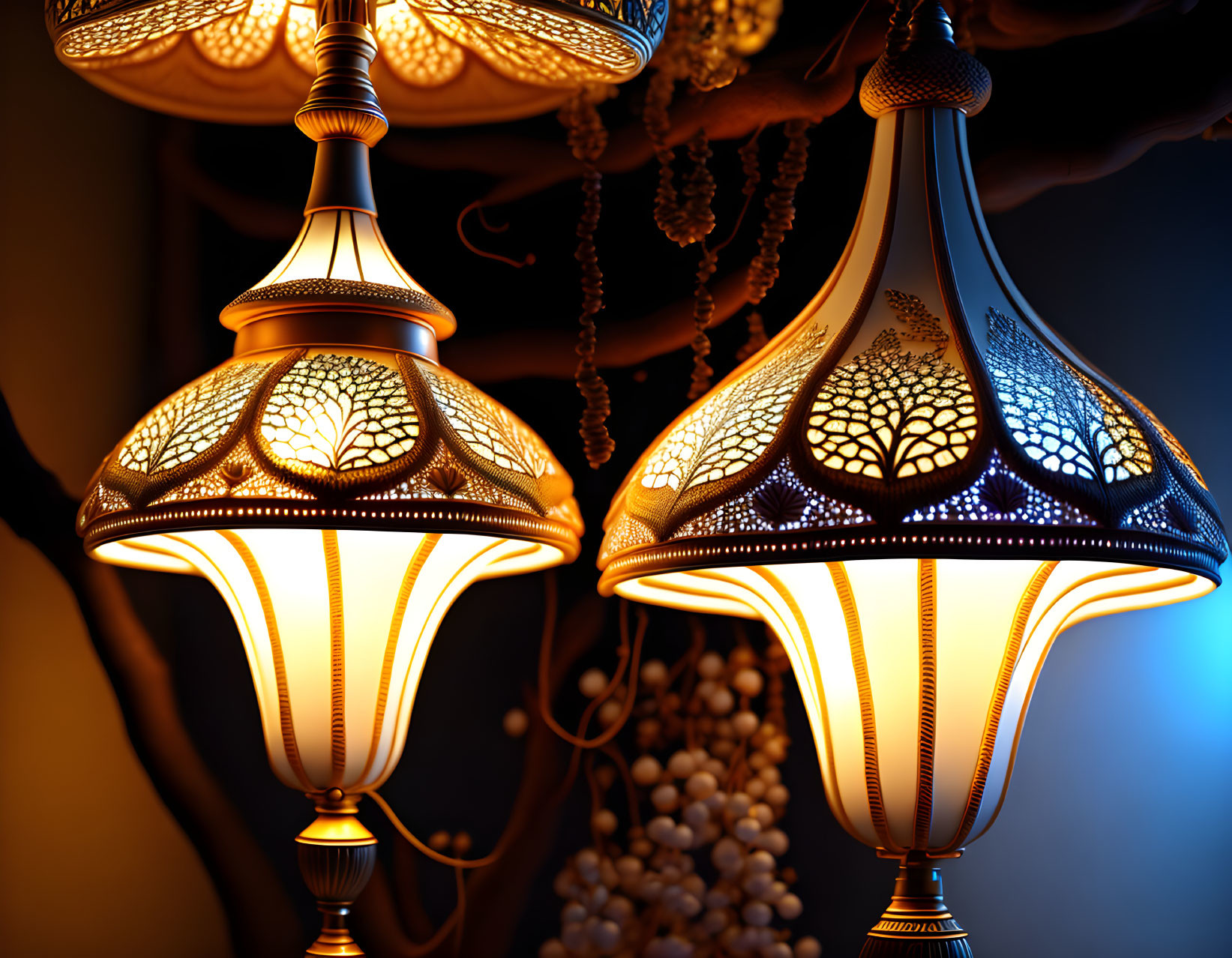 Ornate Hanging Lamps Illuminate with Detailed Patterns