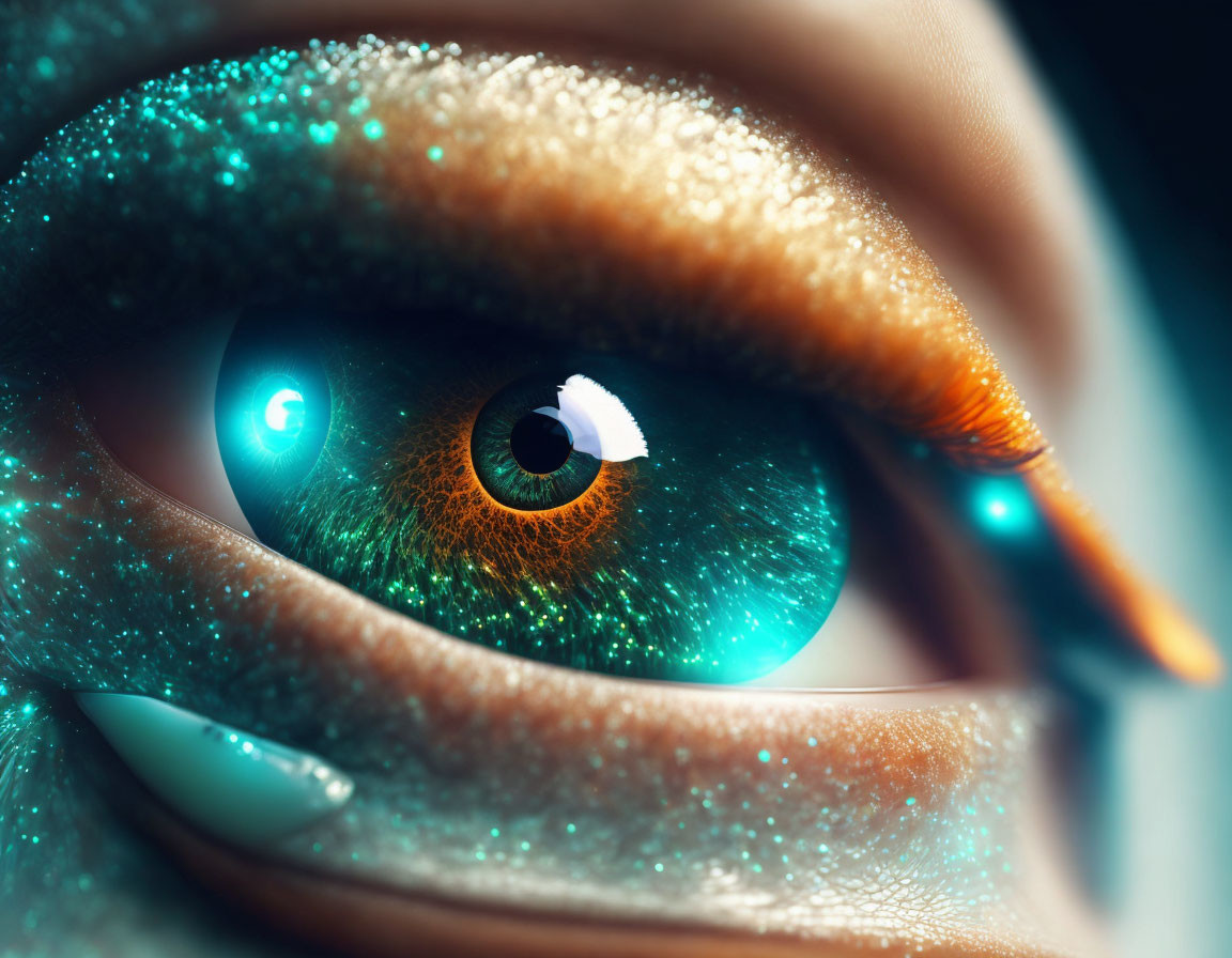 Detailed Close-Up of Human Eye with Turquoise Eyeshadow