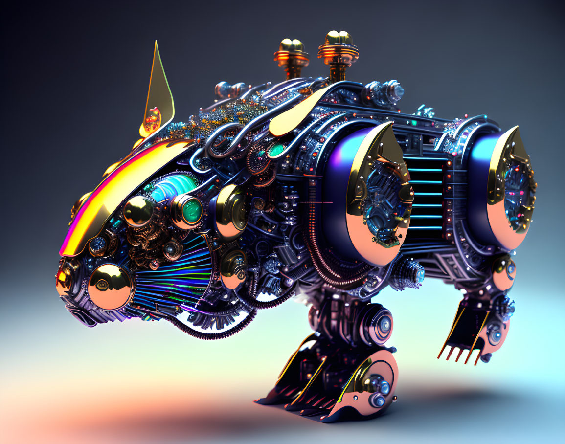 Detailed 3D rendering of vibrant mechanical rhinoceros