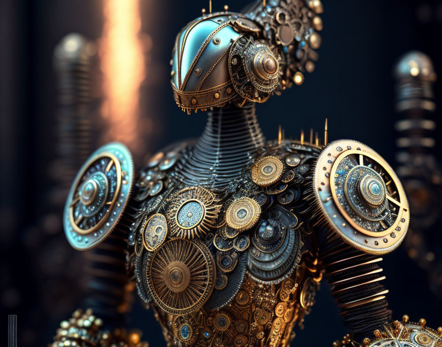 Detailed Steampunk Robotic Figure with Gears and Ornate Design