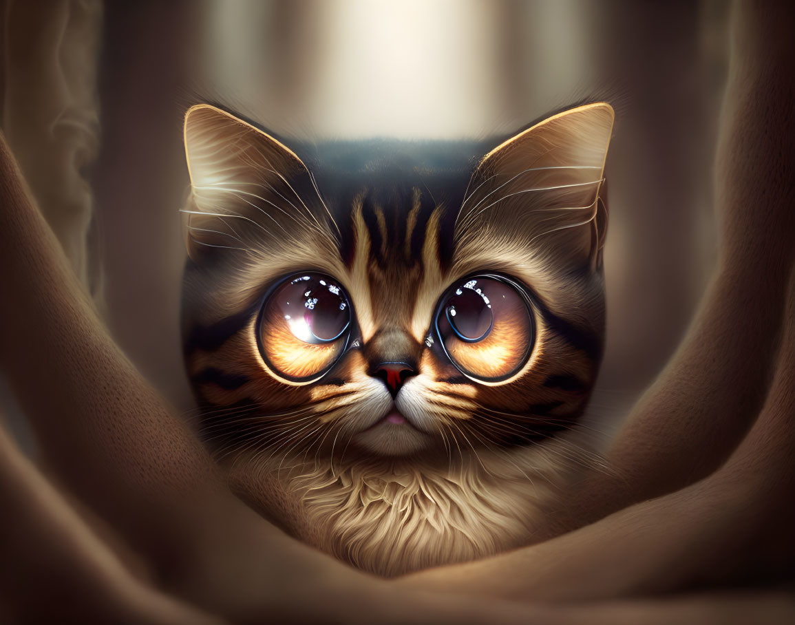 Adorable Cat Illustration with Large Eyes and Striped Fur