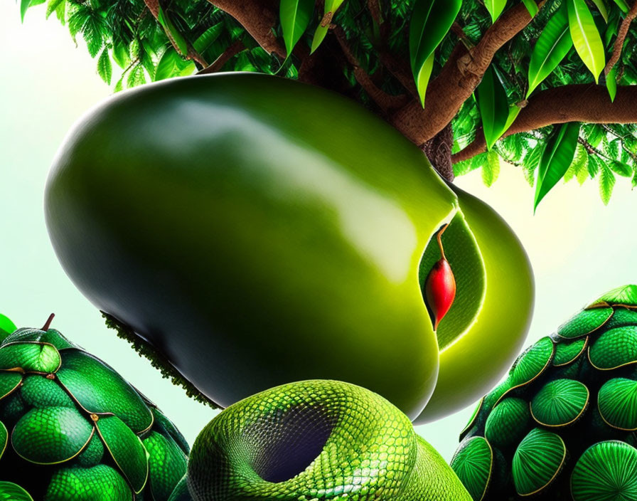 Green Textures and Fruit-Like Core in Stylized Image