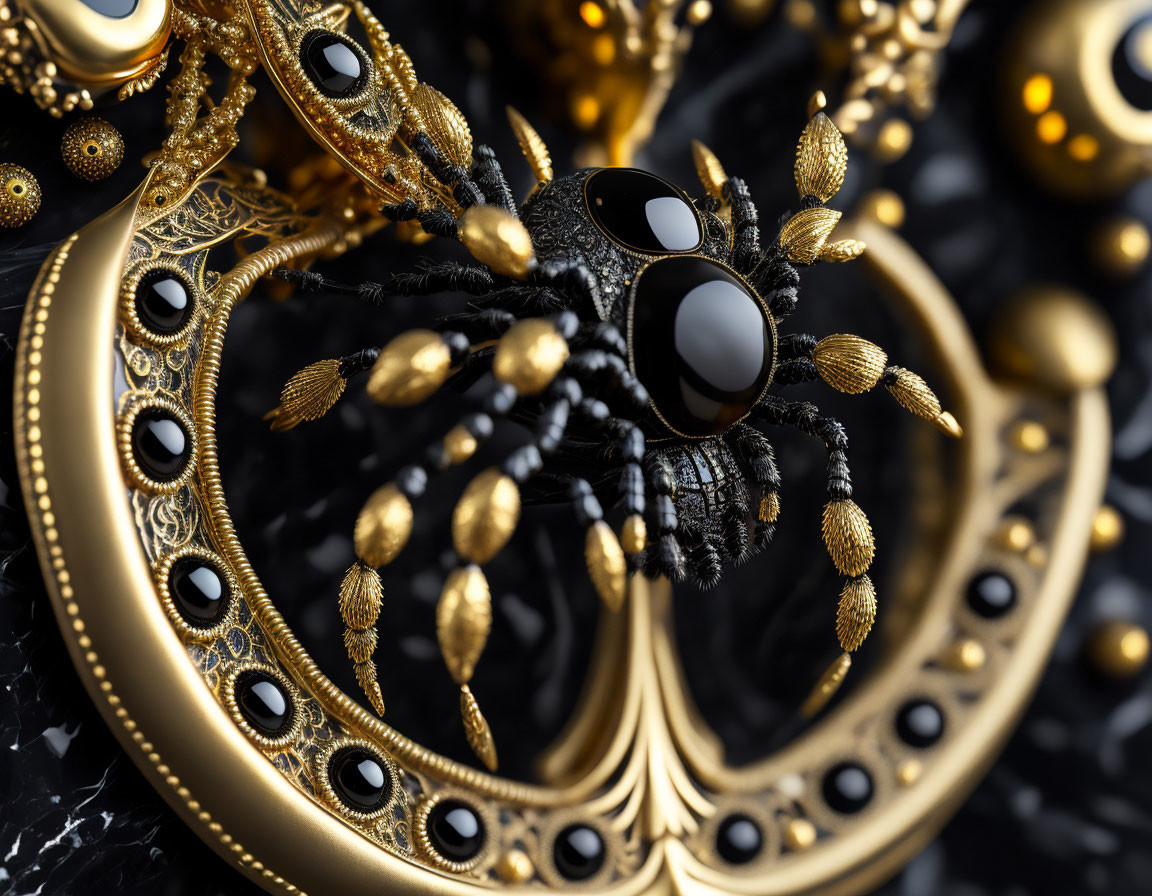 Intricate Golden and Black Spider Mask with Gemstone Eyes