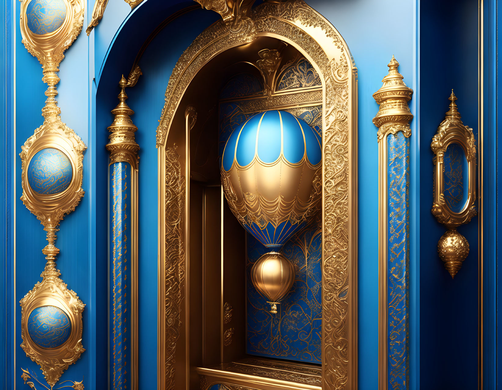 Golden Archway with Blue Accents and Intricate Classical Design