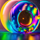 Colorful figurine in transparent bubbles on sparkling background