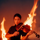 Violinist performs amidst flames in intense scene