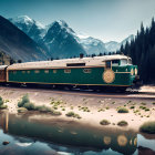 Vintage Train Crossing Bridge in Misty Mountain Landscape