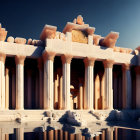 Classical Greek temple with Corinthian columns in surreal stormy sky