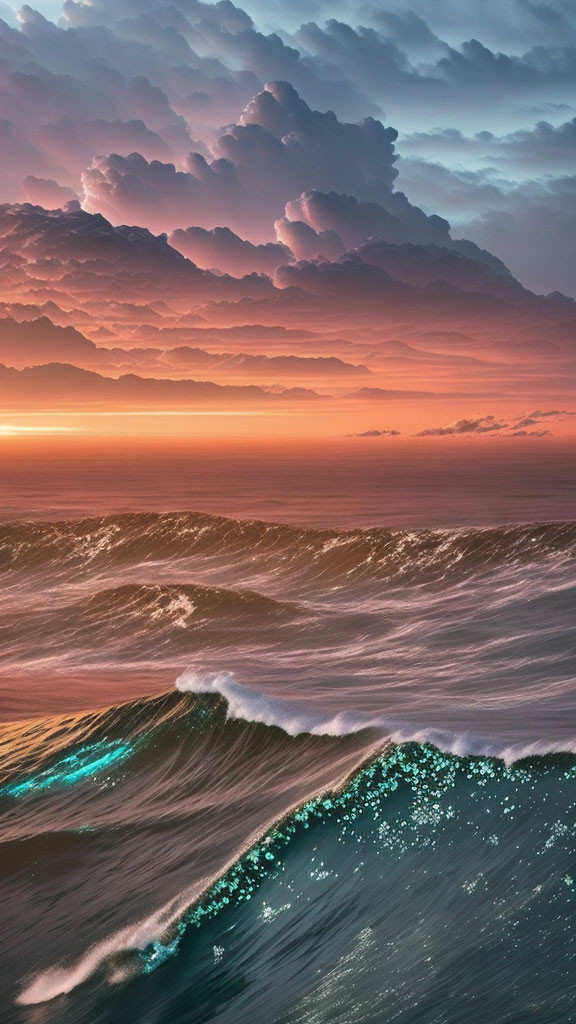 Tranquil sunset seascape with golden clouds and pink sky
