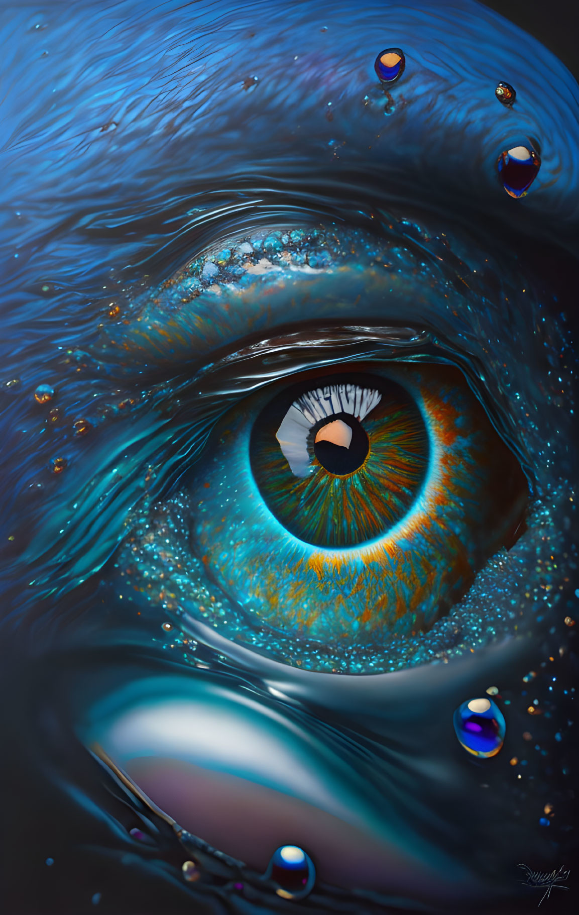 Detailed Close-Up of Vibrant Teal Eye with Orange Hues