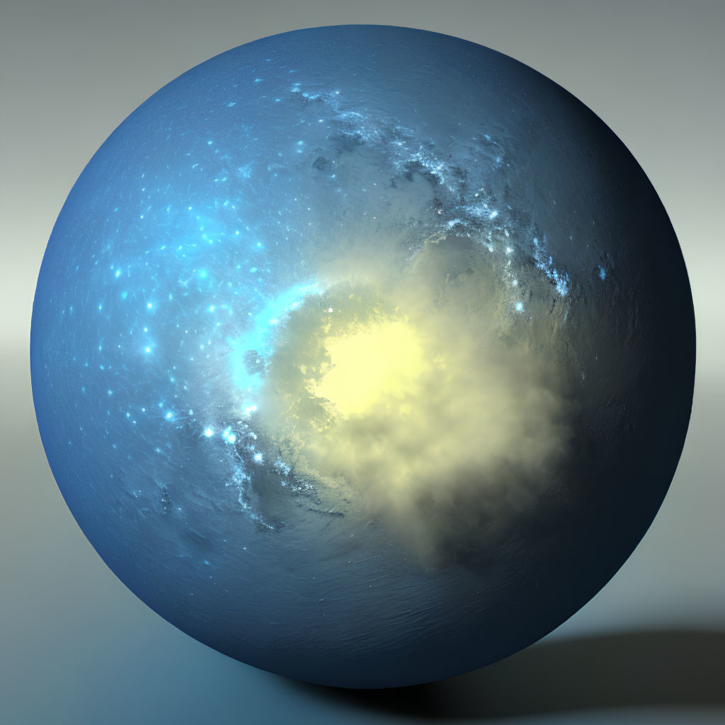 3D Rendered Celestial Body with Glowing Core and Blue Surface