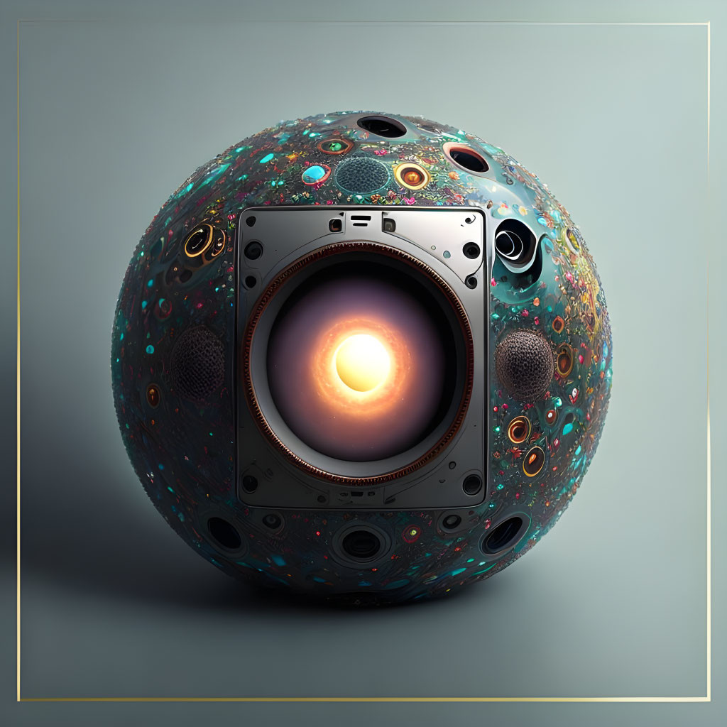 Colorful Glowing Spherical Object with Speaker-Like Features