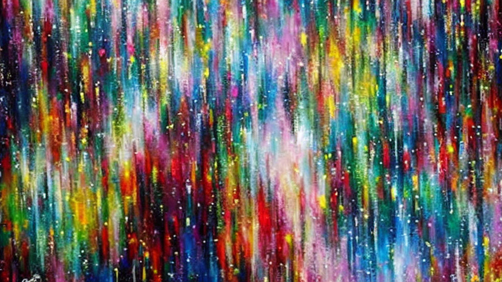 Colorful Abstract Painting with Vertical Streaks in Multitude of Colors