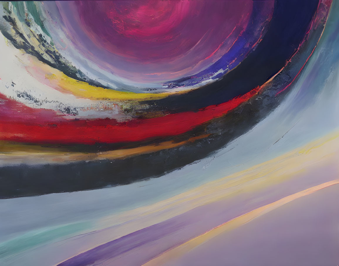 Colorful Abstract Painting with Swirling Purples, Reds, and Yellows