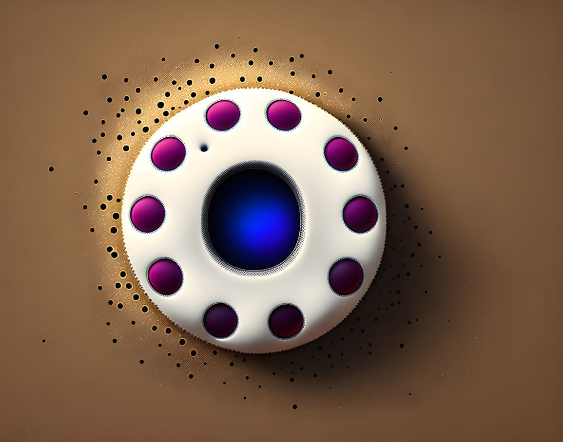 White Circular Object with Purple Dots on Brown Background - Abstract Artwork