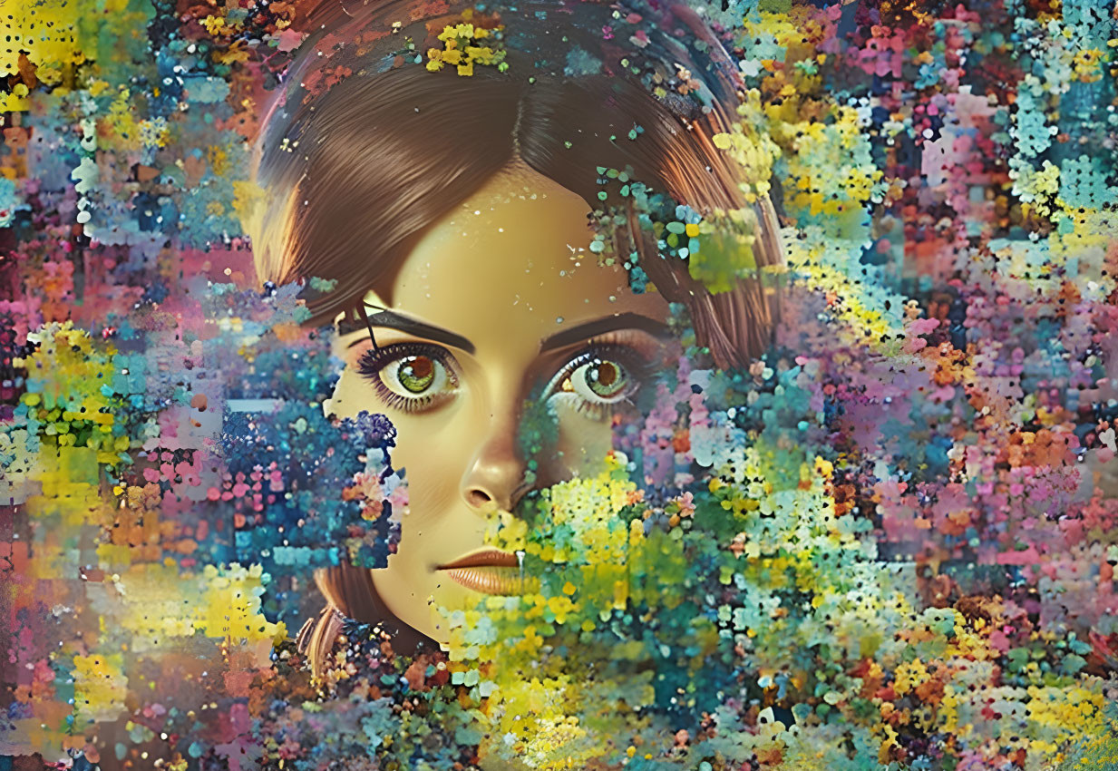 Colorful Abstract Background with Woman's Face Portrait