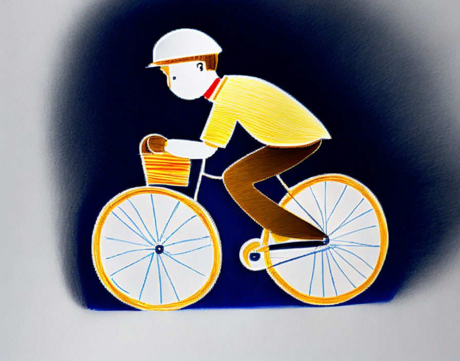 Person in Helmet Riding Yellow Bicycle on Dark Blue Background