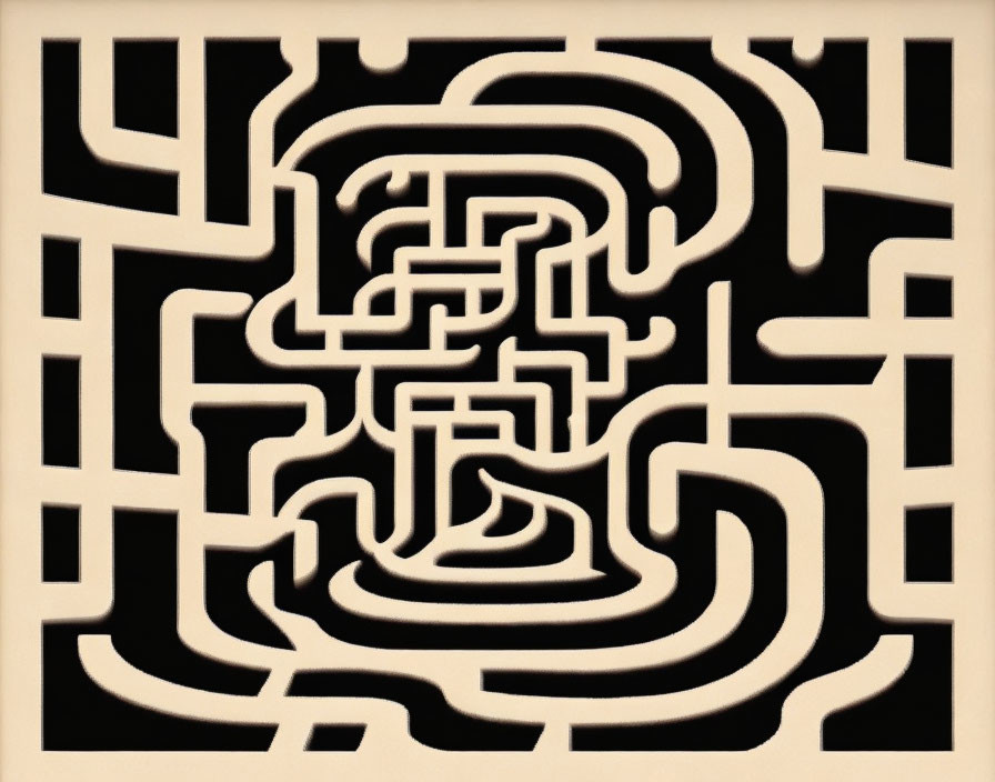 Abstract Black and White Square Maze Art with Symmetrical Patterns