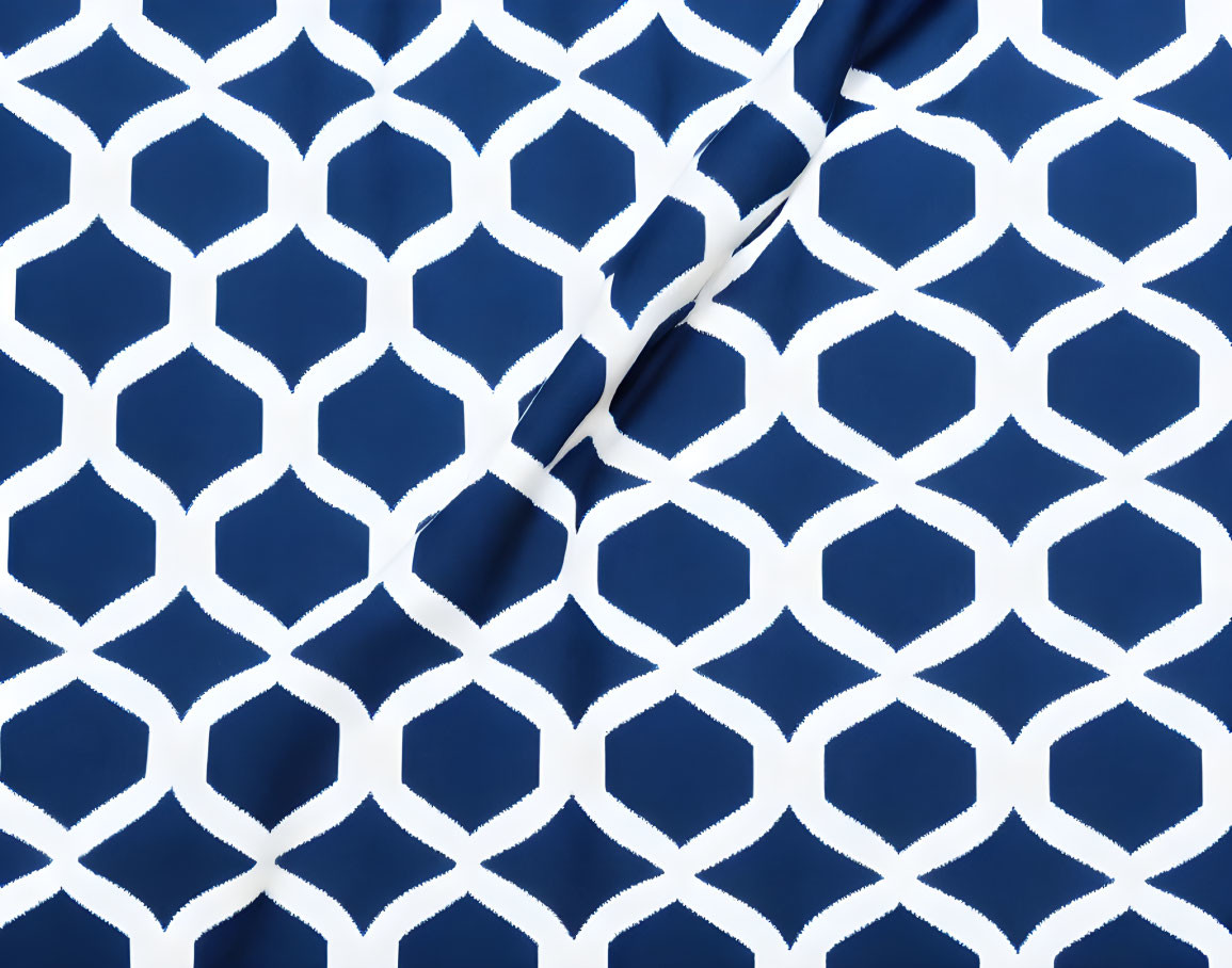 Blue Fabric with White Geometric Lattice Pattern: Light and Shadow Play