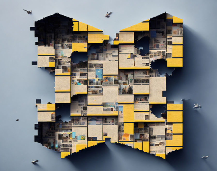 Collage of 3D Map Cityscape with Yellow and Gray Buildings