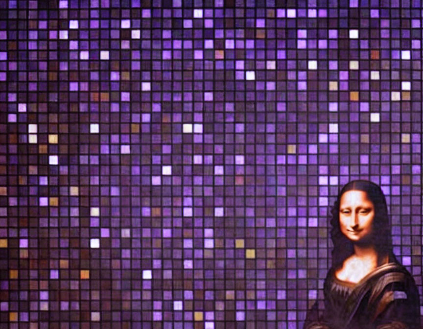 Pixelated Purple Backdrop with Mona Lisa Portrait