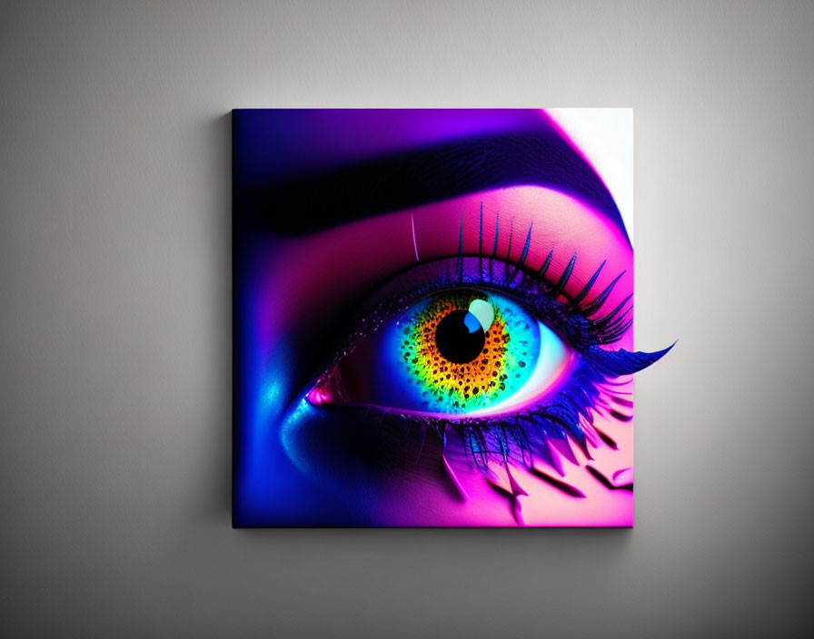 Colorful Human Eye Canvas Print with Blue and Purple Hues