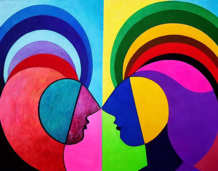 Vibrant Abstract Art: Two Faces in Colorful Circles