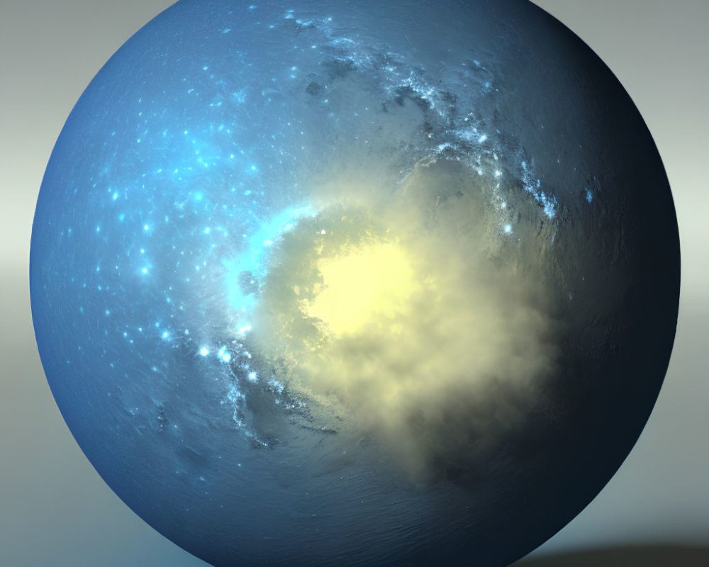 3D Rendered Celestial Body with Glowing Core and Blue Surface