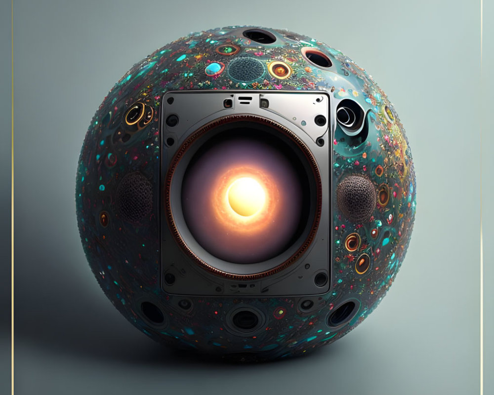 Colorful Glowing Spherical Object with Speaker-Like Features