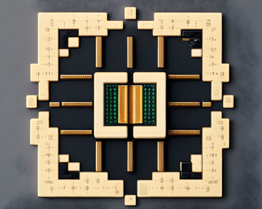 Symmetrical Computer Motherboard and Expansion Cards on Grey Background